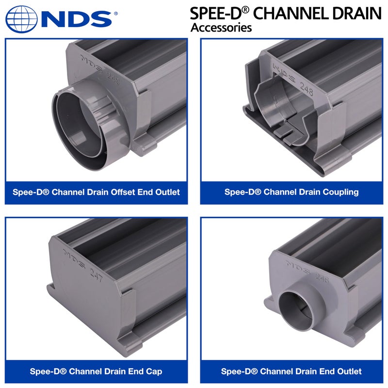 NDS 249 Spee-D Channel Drain Offset End Outlet, Connects NDS Spee-D Channel Drain to 3 in. Drain Pipe and 4 in. Drain Fittings, Adjustable, Gray - Image 3